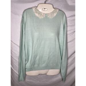 Country Suburbans Sweater Lace Collar Size XL Grannycore Made in Hong Kong VTG